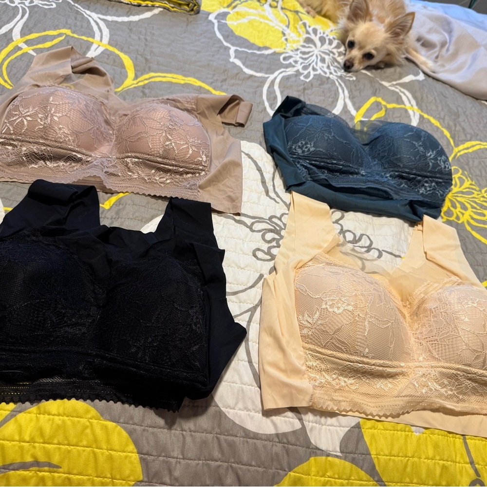 Elegant Lace Bralette Set - Black, Tan, Teal, Cream